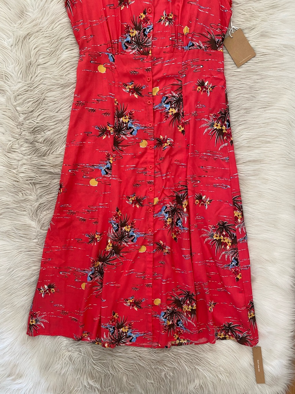 Reformation Denise Midi Dress Fuji Short Sleeve Red Tropical Hawaiian Retro M - Picture 4 of 11